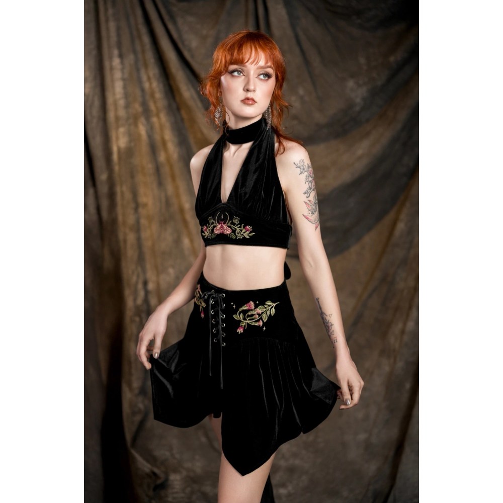 Restyle - Woodland Bloom Crop top - Zwart